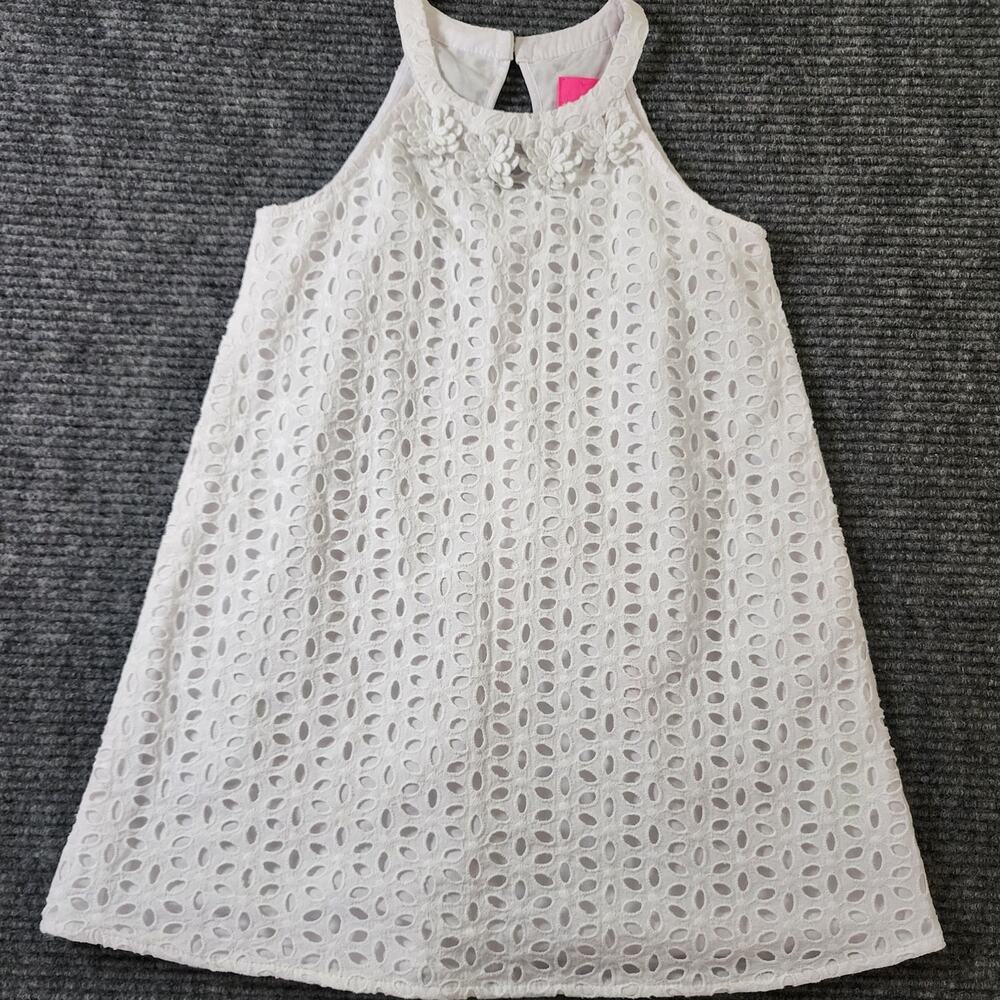 Lilly Pulitzer Girl's Size 7 Mini Pearl Shift White Flower Eyelet Pattern Dress